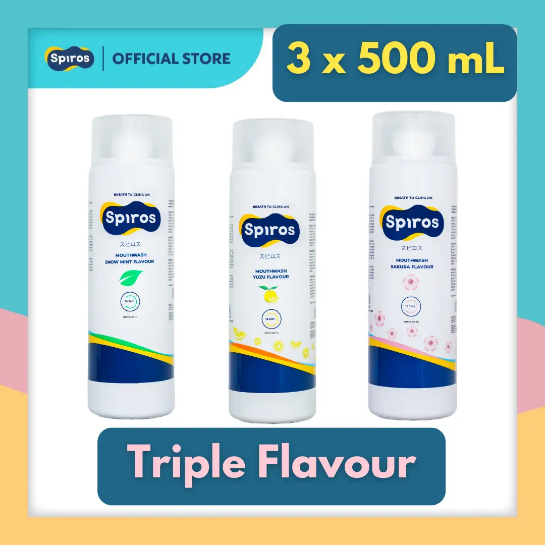 Spiros Mouthwash Bottle 500 mL Triple Flavour - Sakura Yuzu Mint - Obat Kumur Penghilang Bau Mulut Ampuh