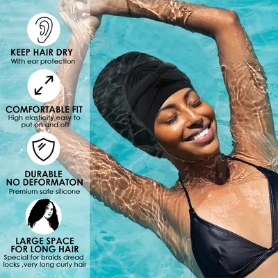 Womens Swim Cap Beige Swim Turban Cap Beige Swimming Cap For