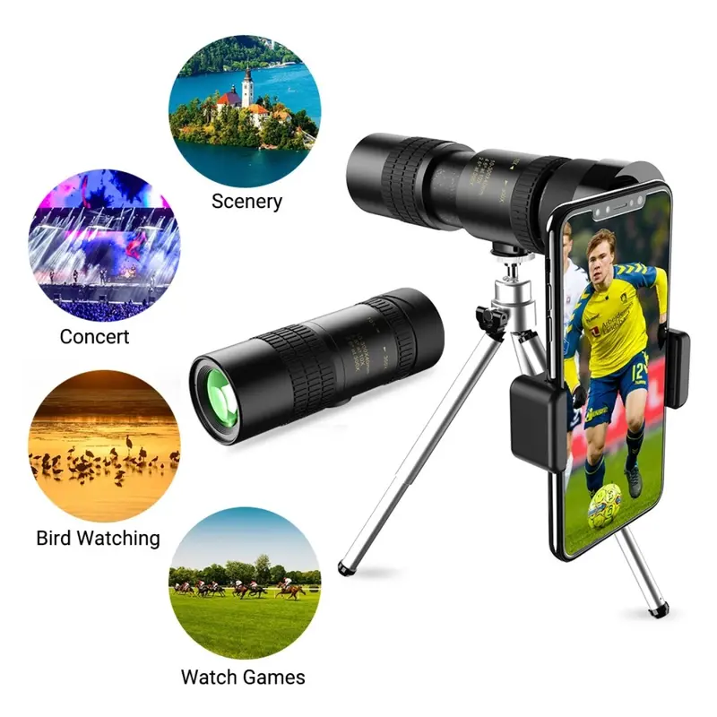 HD Teropong Monocular Telescope 10-300x40 Zoom dengan Tripod dan Holder HP - Lensa Tele HP Zoom - TTVXO FBA44 Portabel untuk Berkemah Untuk telepon iphone android 2