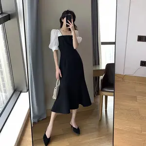Basic id fashion  Dres wanita  korean style  / dres kombinasi Casual Dress