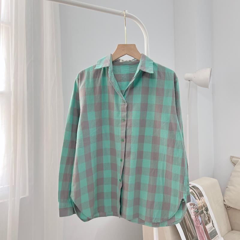 Áo Sơ Mi Nữ Kẻ Caro Tay Dài Chất Cotton Dày Dặn Đứng Form Freesize, Sơ Mi Công Sở Kẻ Caro Nữ Form Rộng