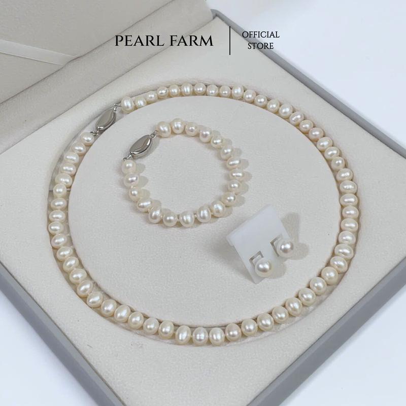 Bộ Vòng Ngọc Trai Trứng 7-8mm Bóng Mịn Cao Ít Tì Tự Nhiên Pearl Farm