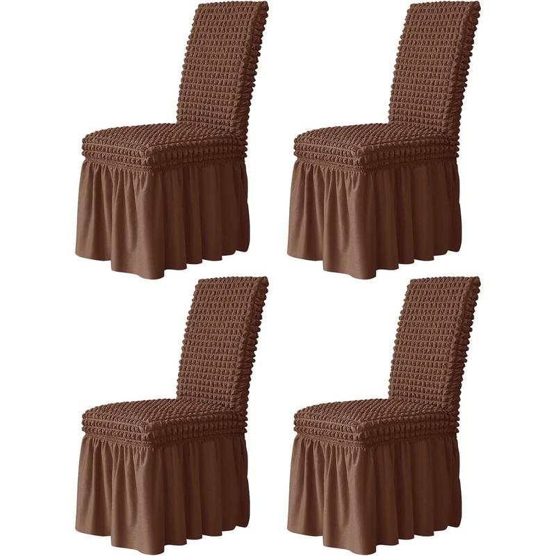 TikTok Shop Dining Chair Covers with Skirt Chair Covers for Dining Room Set of 4 Durable Washable h Elastic Stretchable Easy Fit Universal Furniture Protector Set of 4 Brown