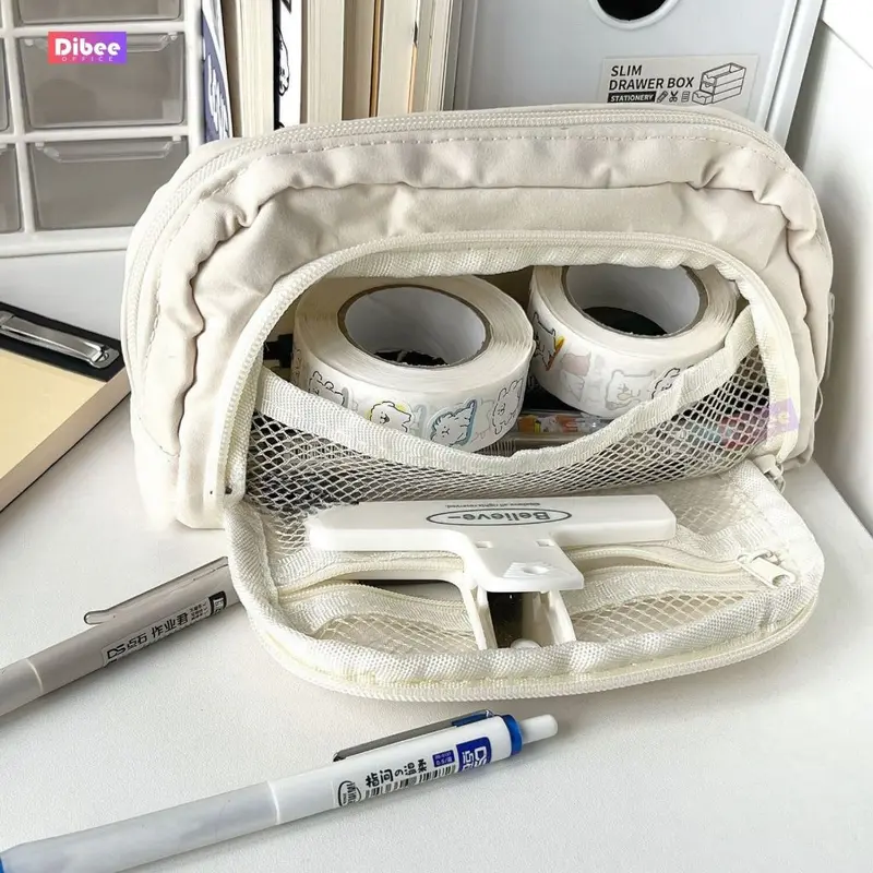 Túi đựng bút DiBee hình cún dễ thương, túi vải canvas nhiều ngăn, sức chứa lớn, cho học sinh, nhân viên văn phòng TB156 7