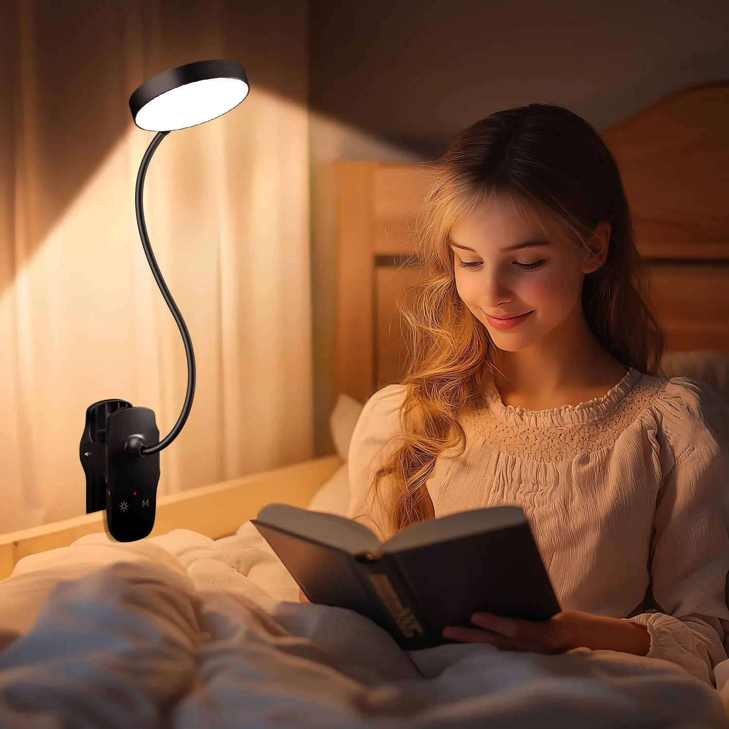 Clip-on Lamp, USB Rechargeable 5-Brightness & 5-Color Clip-on Reading Light, Rechargeable 36 LED Clip Light, Desk Lamp with Clamp Light, Reading Lamp, Bed Lamp, Table Light