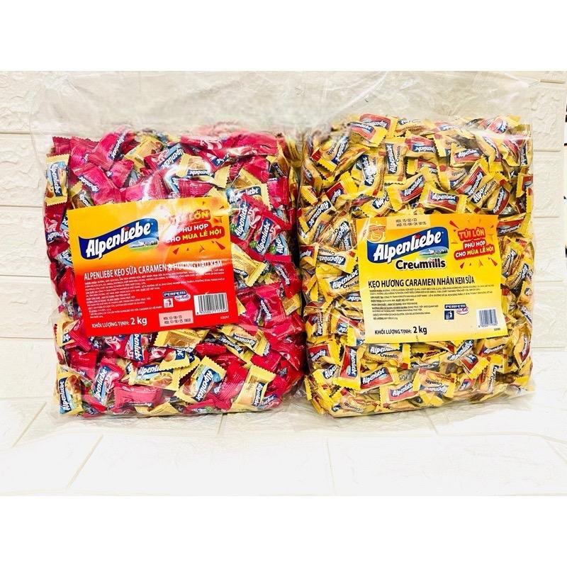 Kẹo Cứng Alpenliebe Sữa Caramen + Dâu Kem - Mentos Bịch 2kg