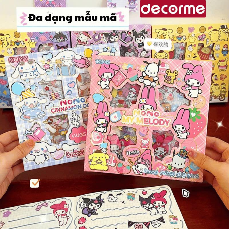 Hộp 100 Sticker Chủ Đề SANRIO cắt sẵn sticker color palette phụ kiện trang trí BUKA 2