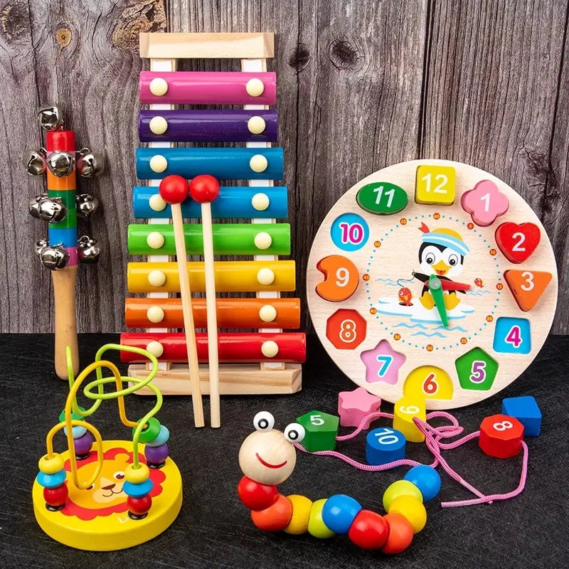 Mainan Puzzle Kayu Anak Montessori Mainan Kayu Musik Anak Mainan Alur Kawat Kecil 0