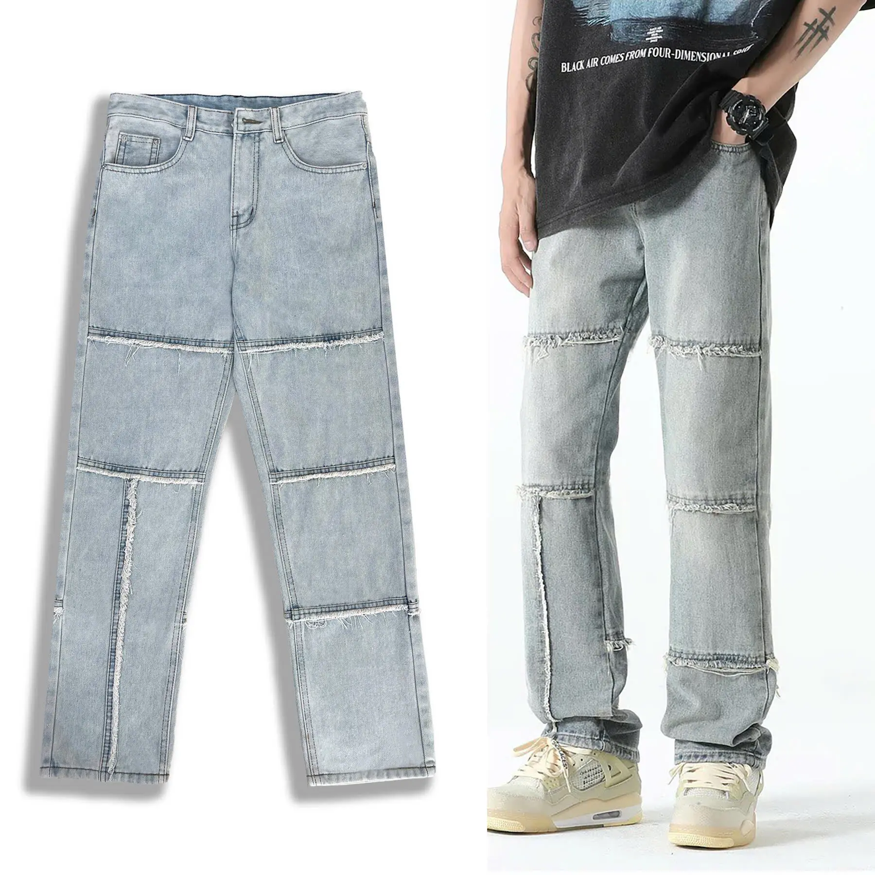 Quần Jean Nam, Form suông, ống đứng, Line ngang Đùi Nam Menswear Pants