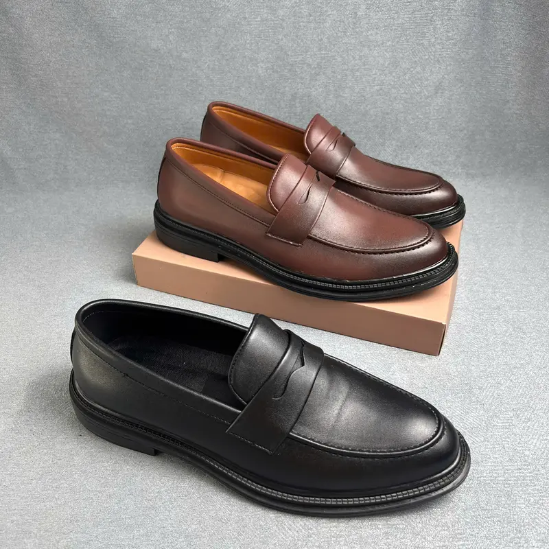 MẪU V3 - Giày Da Penny Loafer Trơn ,Đế tăng chiều cao 4,5cm,Giay Đủ size 37-44-Giày Tăng Chiều Cao Nam Nhung Shoes 6