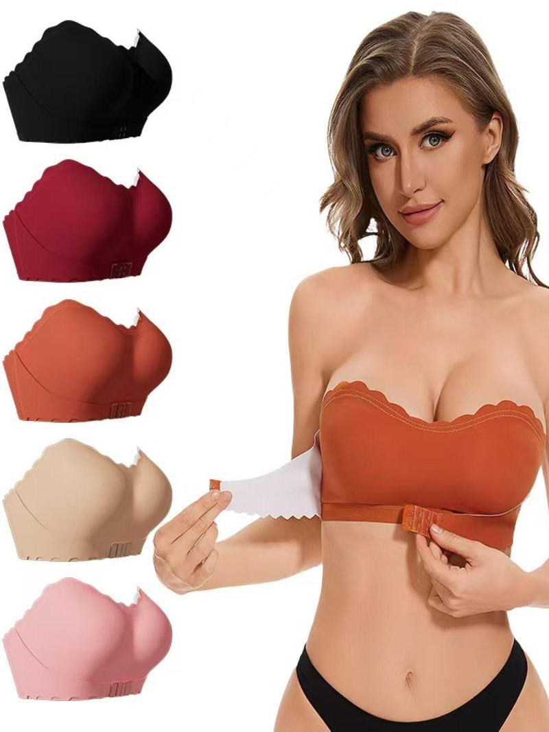 Product Introduction of Women's Solid Wireless Push Up Strapless  Bra, Soft Comfortable Breathable Backless Bra, Women's Lingerie for All Seasons 1