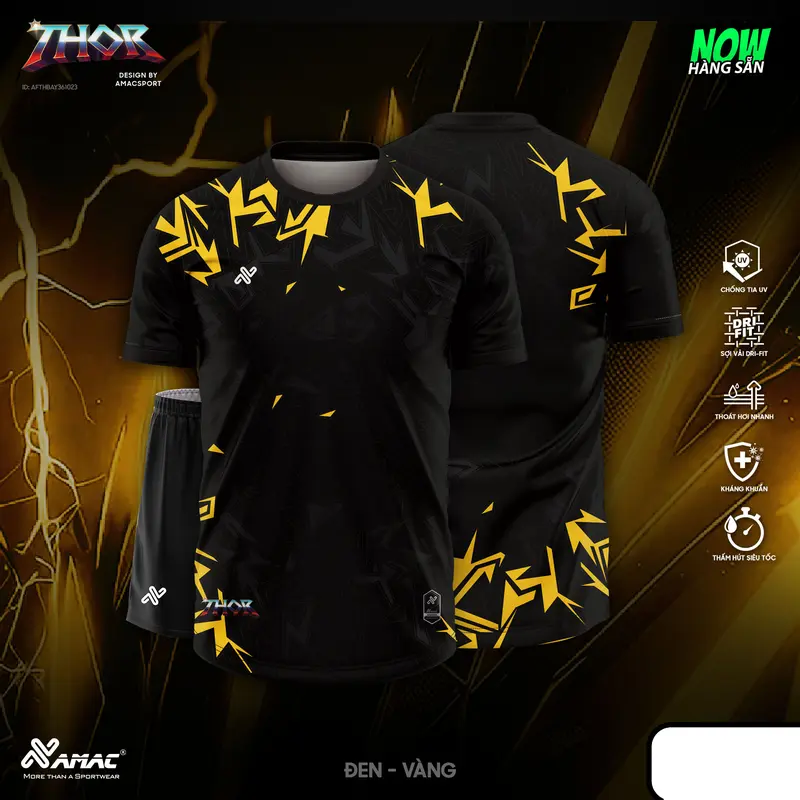 Bộ Quần Áo Đá Bóng Không Logo AMAC Thor, Vải Thun Mè Lục Giác Thoáng Mát, Thấm Hút Mồ Hôi Tốt, Thoát Khí Tốt, Đò Đá Banh Bảo Khang Sport 1