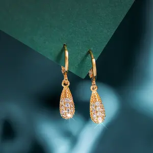 Anting wanita korea mewah berlian lapis emas aksesoris fashion anting titanium anti karat