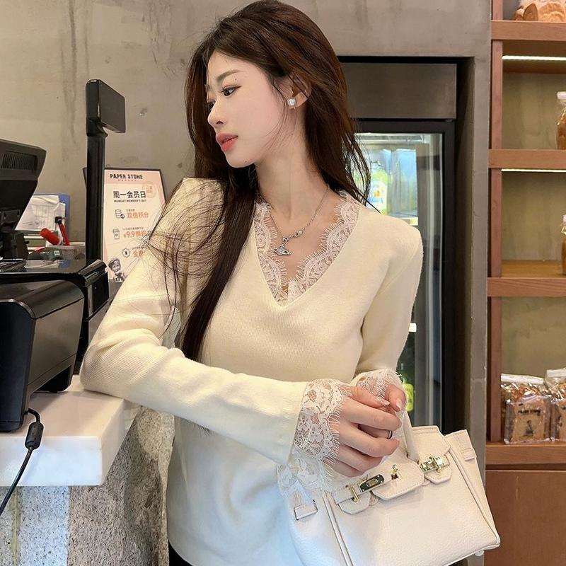 Product Introduction of Đồ Len Cổ Chữ V, Phong Cách Dễ Thương Và Gợi Cảm, Dành Cho Nữ, Thích Hợp Cho Mùa Thu Và Mùa Đông, Áo Sơ Mi Lớp Nền Mỏng Thanh Lịch, Có Thể Mặc Làm Áo Cánh Bên Trong Top Women Màu Đen 2