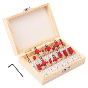 Router Bit Set with Wooden Index Case & Wrench, 1/4 Inch Shank Tungsten Steel Router Bits, Universal Woodworking Router Bit Set for Router Tables Shelves Cabinets DIY Woodwork