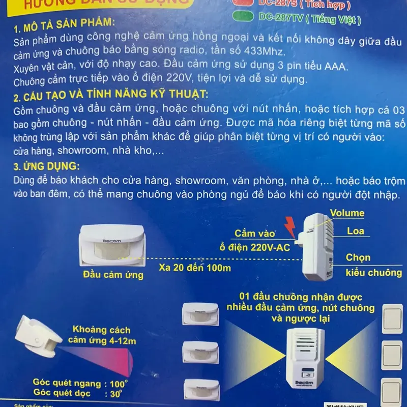 Chuông Báo Khách Cảm Ứng Hồng Ngoại Không Dây 2