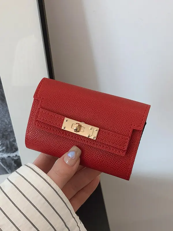 Women's Solid Color Litchi Embossed Wallet, Fashionable Multi Card Slot Wallet for Daily Used, Casual Trendy Versatile High-quality Daily Commuting Wallet 4