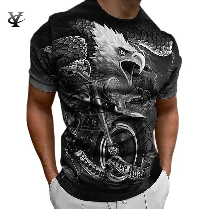 Sando Polo Shirt for Men Eagle Print T Shirt Summer Men's Short Sleeve Vintage Style Polyester Round Neck Outdoor Oversized Dragon Print T Shirt