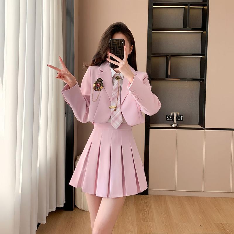 Bộ Đồ Phong Cách Preppy Hàng Mới Về Năm 2024, Dành Cho Nữ, Thích Hợp Cho Trang Phục Nữ Truyện Tranh Hàn Quốc Trẻ Trung, Chân Váy Xếp Ly JK, Bộ Ba Mảnh 6