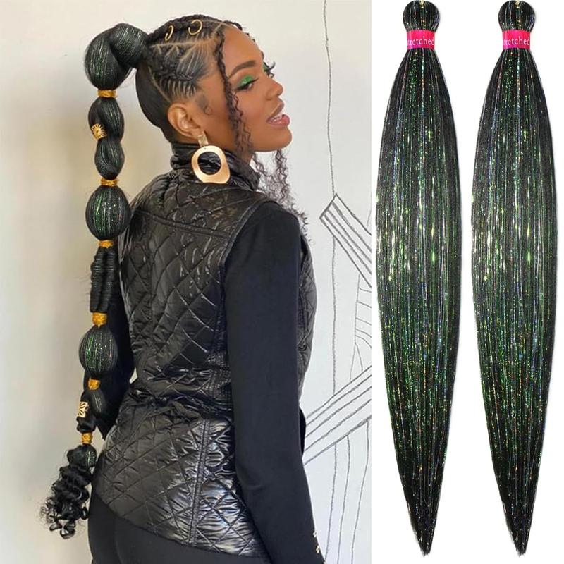 Black Pre Stretched Braiding Hair with Tinsel 30 Inch Box Braids 2 ...