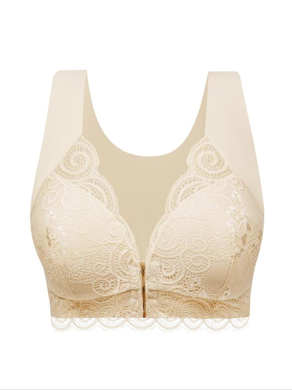 Women's Plain Contrast Lace Hook & Eye Closure Lingerie Top, Comfort Breathable Cozy Bra for Daily Wear, Lady Underwear for All Seasons, Womenswear 2