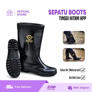 [HS] Sepatu Boots Hitam Tinggi Pria Bahan Karet Anti Slip Anti Air Tinggi 38 Cm Sepatu Karet Proyek HPP Berkebun Bahan PVC Tahan Air Sol Anti Licin