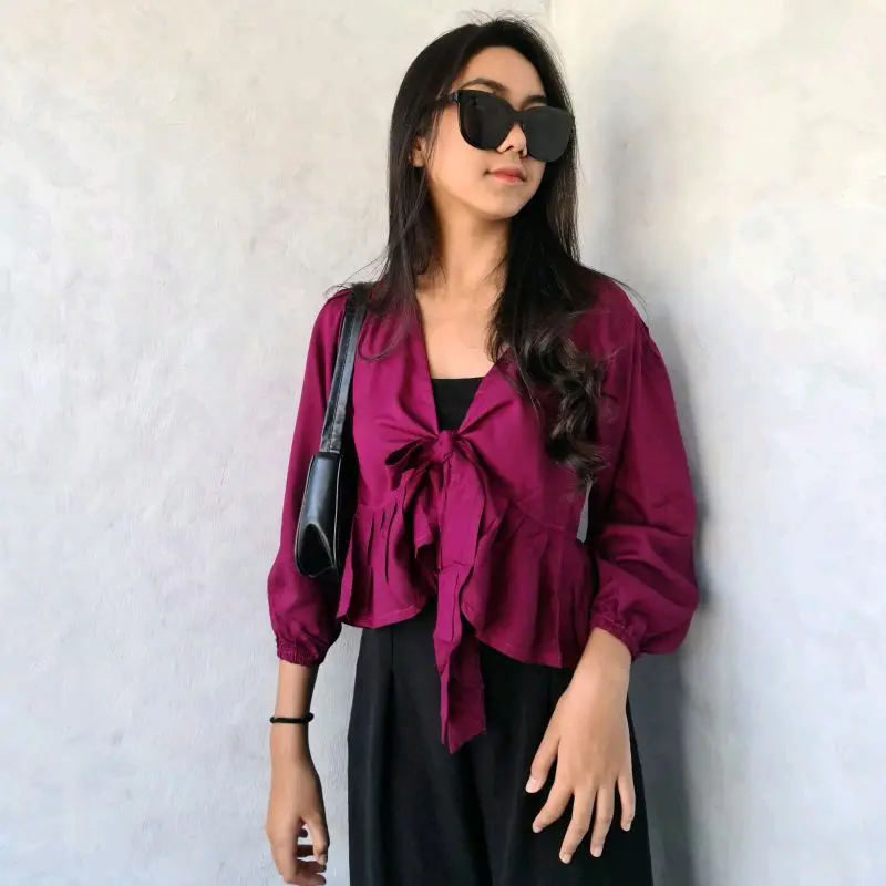 MAXI TOP Atasan Wanita Blouse Rempel Ikat V-Neck Baju Panjang