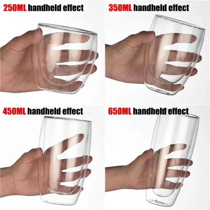 Glass Coffee Cup, 1 Count Double Walled Clear Glass Cup, Coffee Mug, Tea Cup, Drinkware for Home & Outdoor Use, Gifts for Her 4