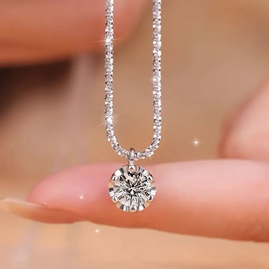 Moissanite Diamond Necklace Women's New Clavicle Chain Female High Sense Light Luxury Minority Sterling Silver Girlfriend Gifts