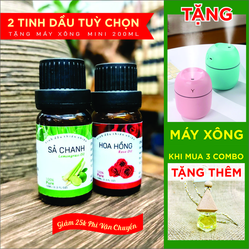 [COMBO TRẢI NGHIỆM] 2 tinh dầu TẶNG máy xông - Giá chỉ 69k - Thơm phòng, thư giãn - Dầu Thơm Phòng