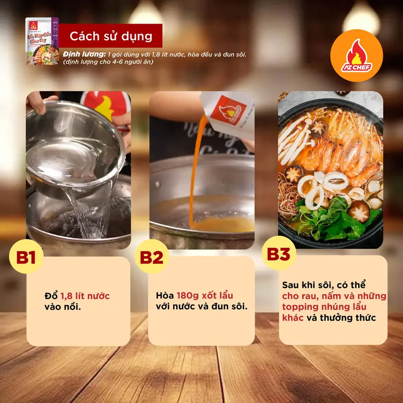Sốt gia vị lẩu thập cẩm vị chua cay 180g AZ CHEF - Sốt nấu lẩu hoàn chỉnh đậm dà chua cay chuẩn vị. 4
