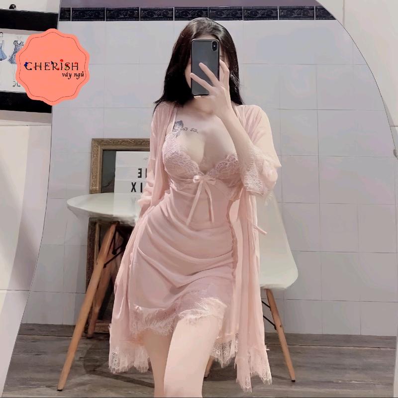 M83 Set váy ngủ kèm áo choàng ren sexy cao cấp Đầm 2 dây mặc nhà gợ.i cả.m quyến rũ Nữ