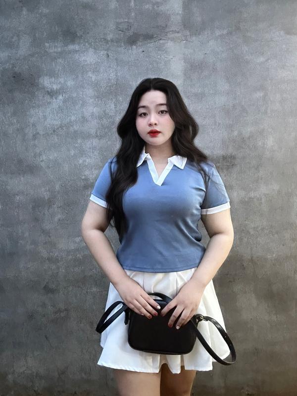  Áo Thun Croptop Bigsize Cổ Chữ V,Áo Kiểu Big Size Chất Thun Borib Loại 1 A41 Polo Nữ Nhung Women 