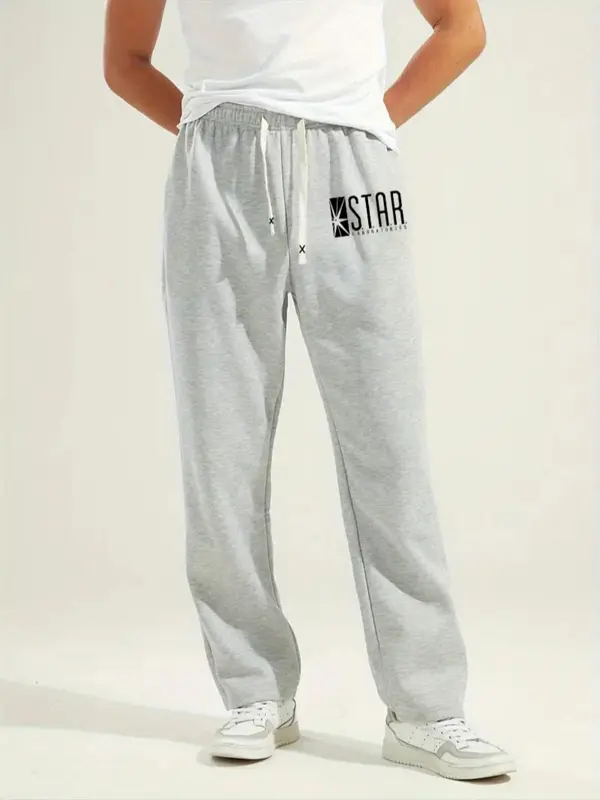 Unisex Letter Print Drawstring Waist Sweatpants, Casual Pocket Straight Leg Trousers for Daily Wear, Unisex Bottoms for All Seasons 2