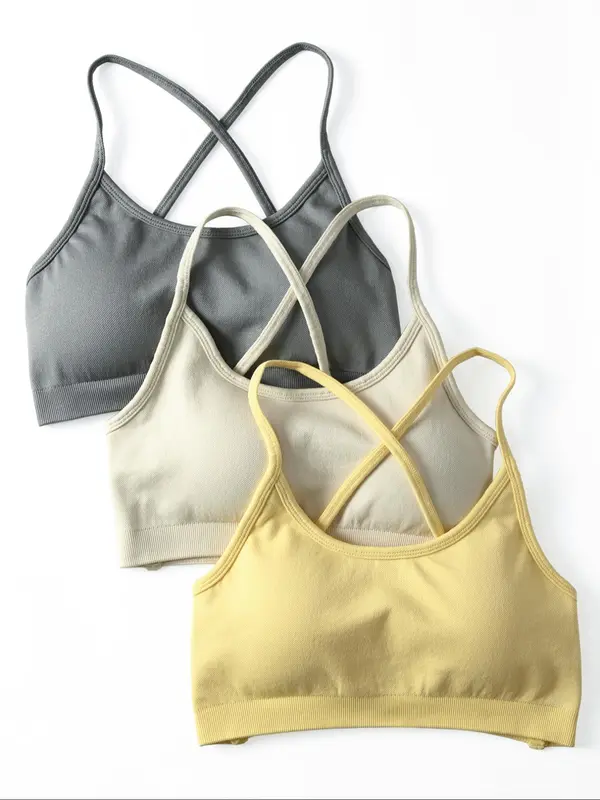 Women's Solid Criss Cross Backless Sports Bra, Breathable Comfortable High Stretch Sports Bra, Gym Clothes, Ladies Sportswear for Indoor Outdoor Wear 6