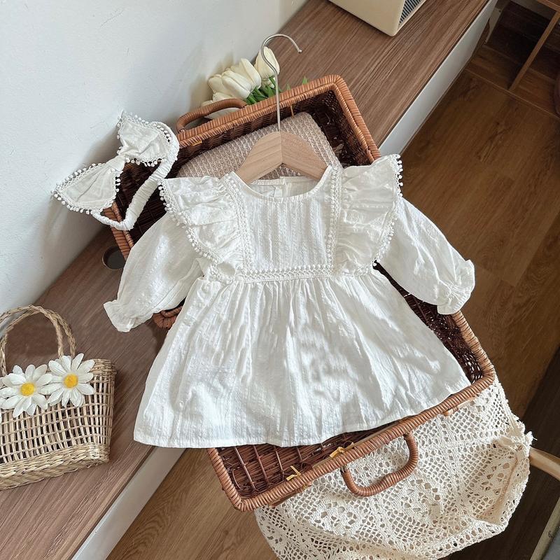  Váy body chip tay bèo viền ren + tặng nơ turban dành cho bé gái sơ sinh 