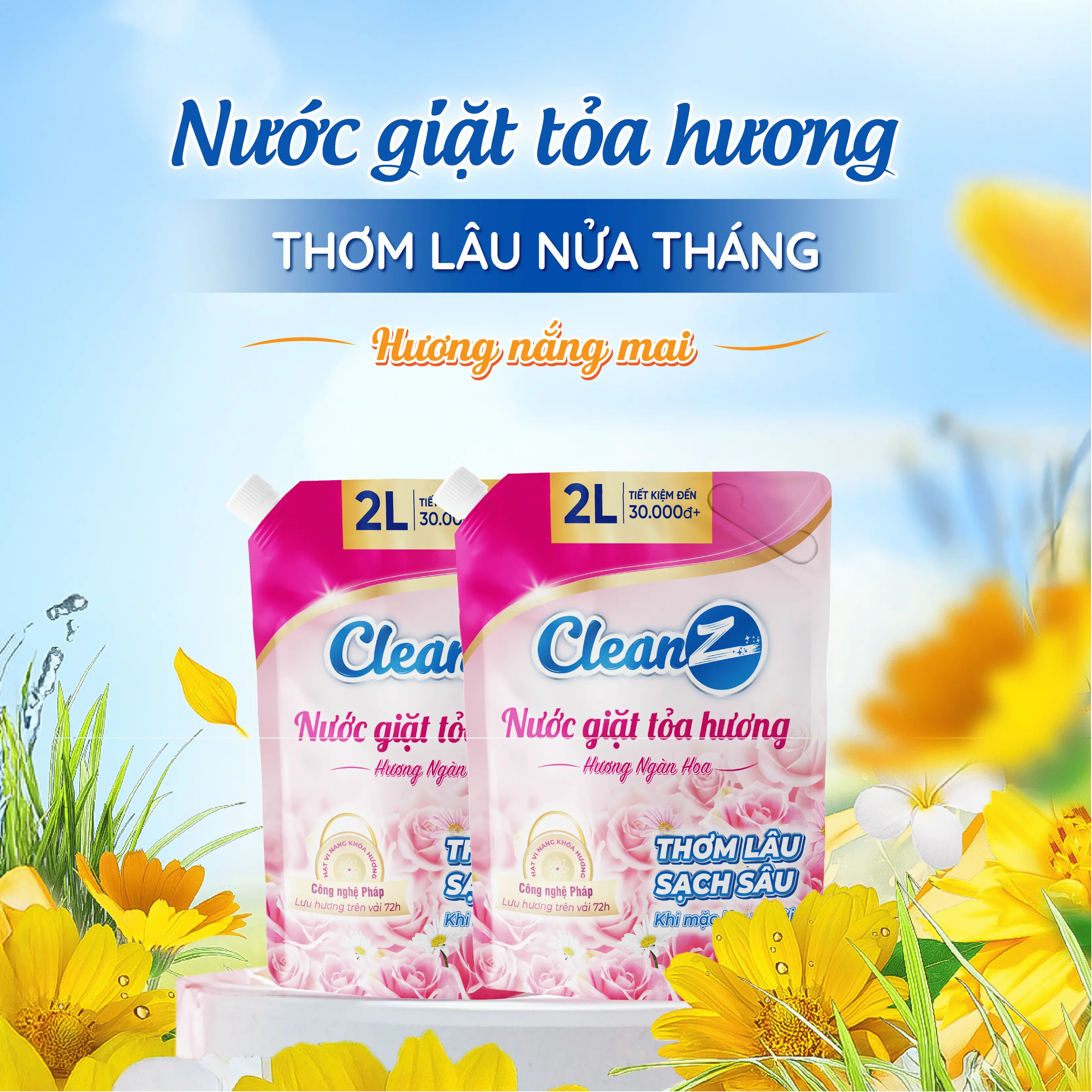 [MUA 1 TẶNG 1 TỔNG NHẬN 4L] Nước Giặt Tỏa Hương CleanZ Công Nghệ Sạch Sâu, Lưu Hương Lâu Dài, Bảo Vệ Màu Quần Áo, Túi Giặt Dung Tích 2L Làm Sạch