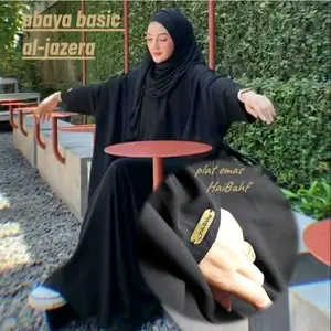 Abaya polos semi kaftan aljazera bahan saudi jetblack termurah Polos Hitam Gold Muslim Dress Turki Arab Wanita Gamis Umroh Dewasa Lebaran Mewah Maxi