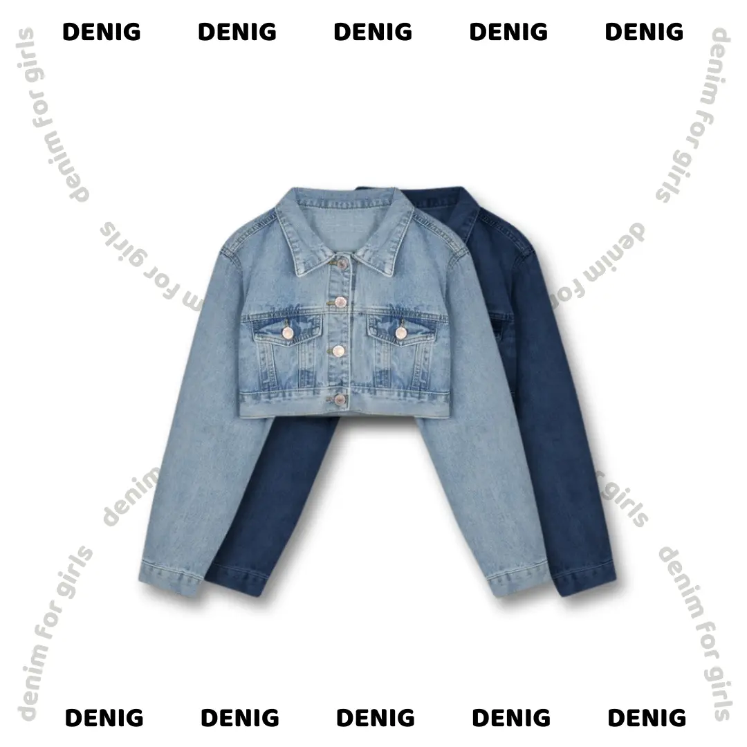 DENIG Áo khoác jean croptop dài tay basic