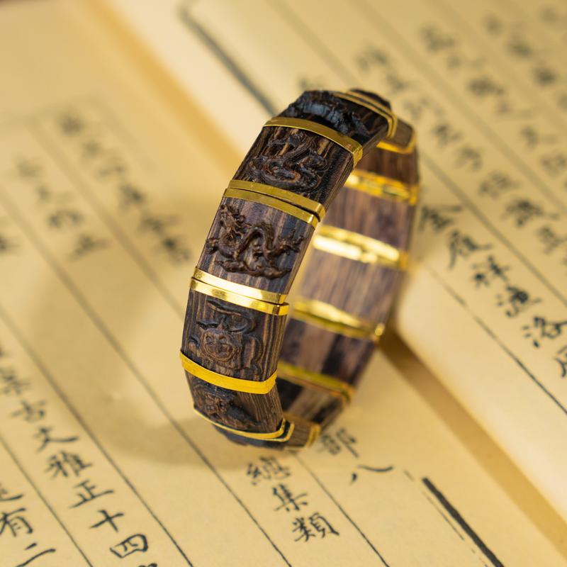 [BV] Vòng Lách Tay Trầm Hương 12 Con Giáp  - Trầm Hương Sánh Chìm - Tặng kèm hộp cao cấp Cao Su Chim Phụ Kiện