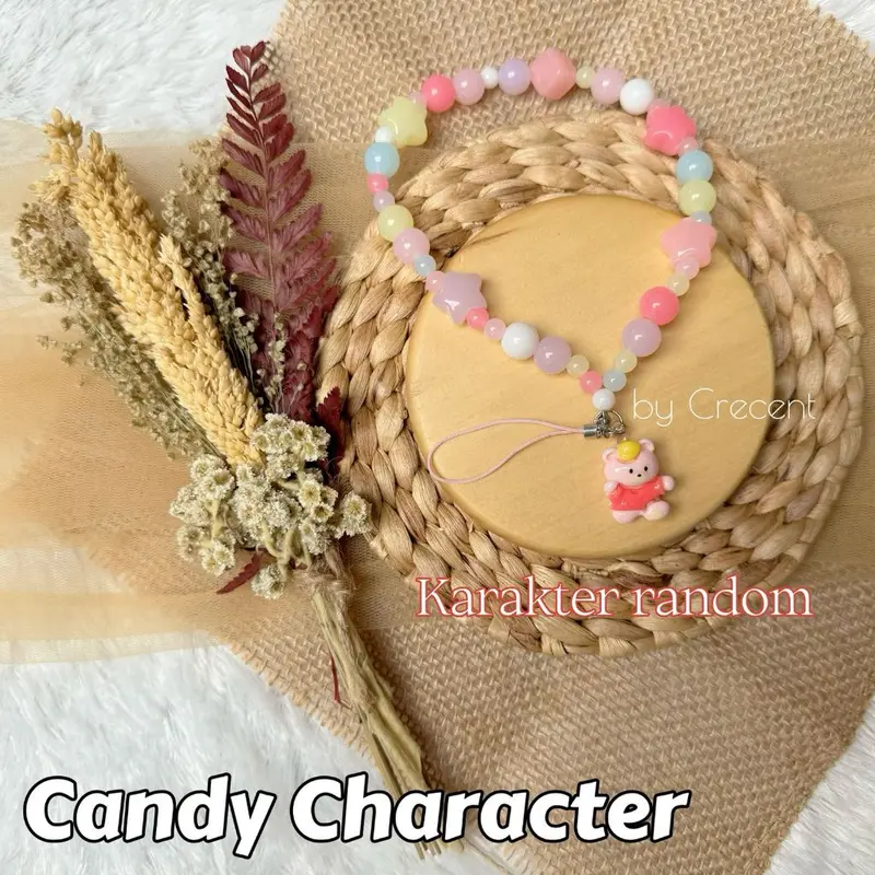 Lanyard Tali Gantungan Gelang Strap HP Phone Charm Handphone Device Kamera Handmade Macaron Candy Lanyard Full Warna Korean Style Black Pink Estetik Bracelet Beads Butterfly Smile Pearls Mutiara Ribbon Pita Flower Bunga Heart Hati Choco Karakter 1