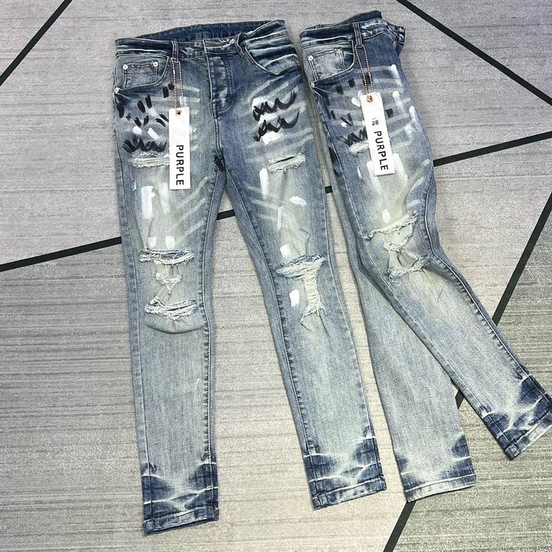 Quần jeans purple xanh bạc rách gối nam nữ Hot new