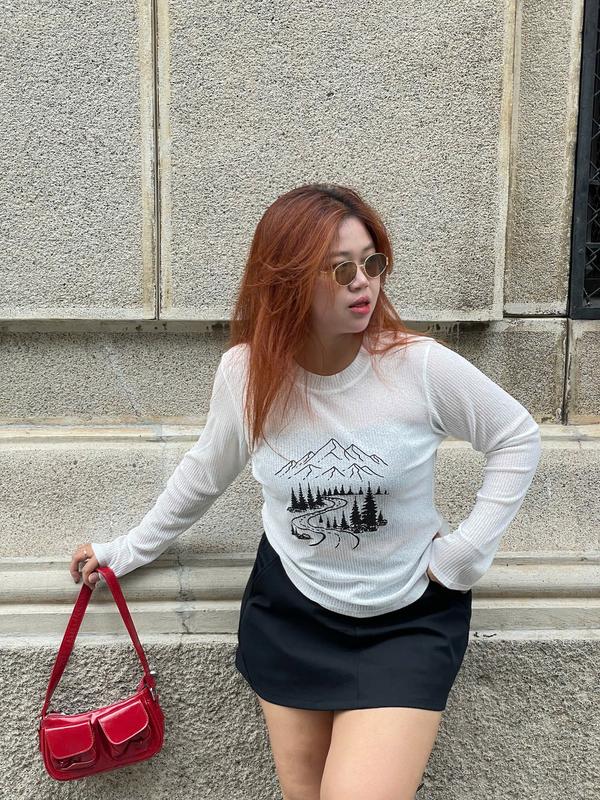 KHÔNG KÈM ÁO ỐNG Áo tay dài cổ tròn in nổi RETRO mềm mỏng nhẹ bigsize 90kg - Miabigsize