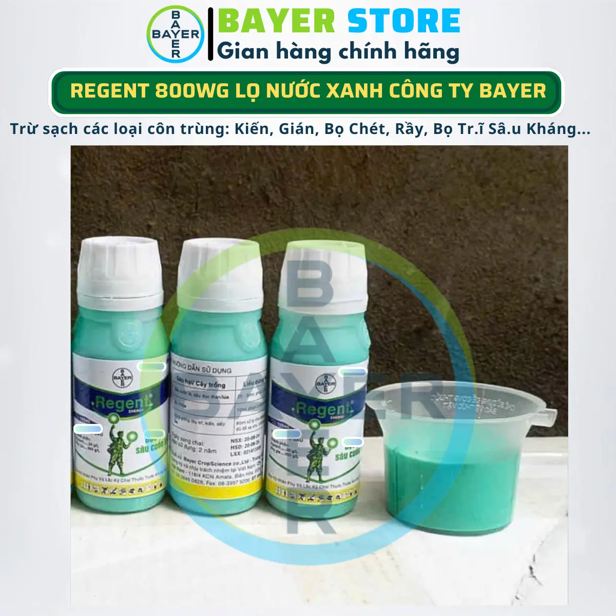 [SỈ COMBO 3 CHAI] REGENT 800WG Bayer dạng nước xanh - Chế phẩm diệt côn trùng đa năng d.iệt sạch Kiến, Gián, Bọ Chét, Mạc Gà, Rầy, Rệp, Bọ Tr.ĩ, Sâ.u Kh.áng