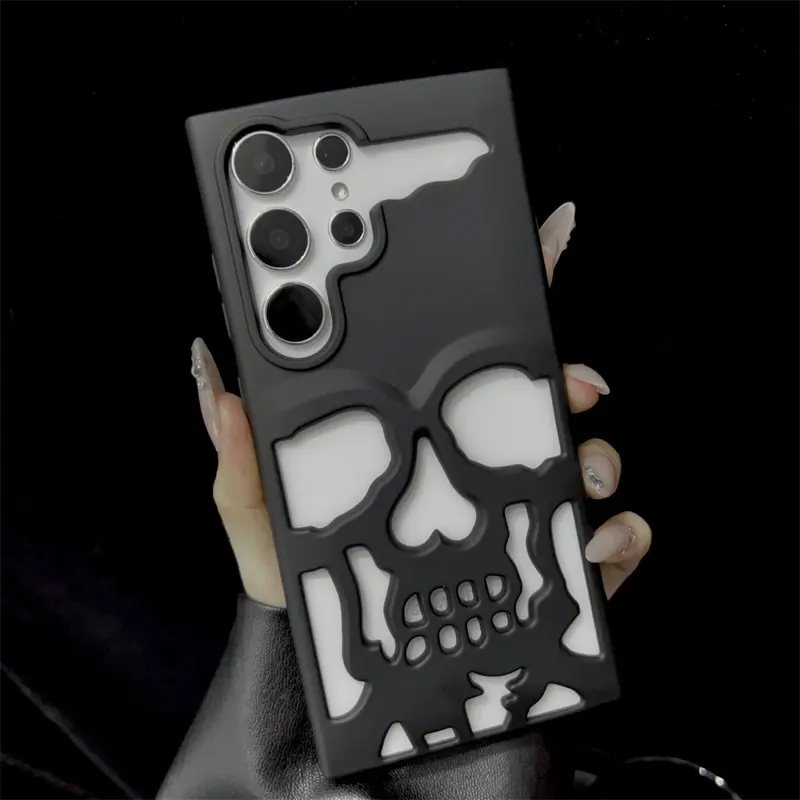 【Hot new models】3D Matte Metallic Color Hollow Out Skull Hard Phone Case For Samsung Galaxy S23 S24 Ultra S24 S23 Plus Shockproof Luxury Cover