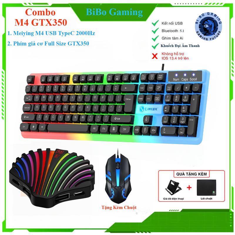  Combo Bộ Meiying M4 Bộ Chuyển Đổi PK PCM Bluetooth 5.1 Và Có Dây 2000Hz Ghìm Tâm AI và Bàn Phím GTX350 Kèm Chuột Hỗ Trợ Chơi Game Mobile PUBG Liên Quân MineCraft Roblox 