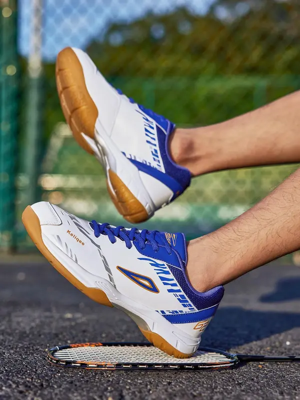 Men's Colorblock Letter Print Lace Up Badminton Shoes, Sporty Breathable Comfortable Shoes, Non-slip Badminton Training Shoes for Men 2