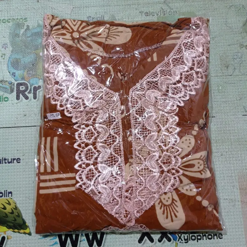 Setelan renda arabian resleting depan busui one set motif Bunga Celana Panjang Rayon 5