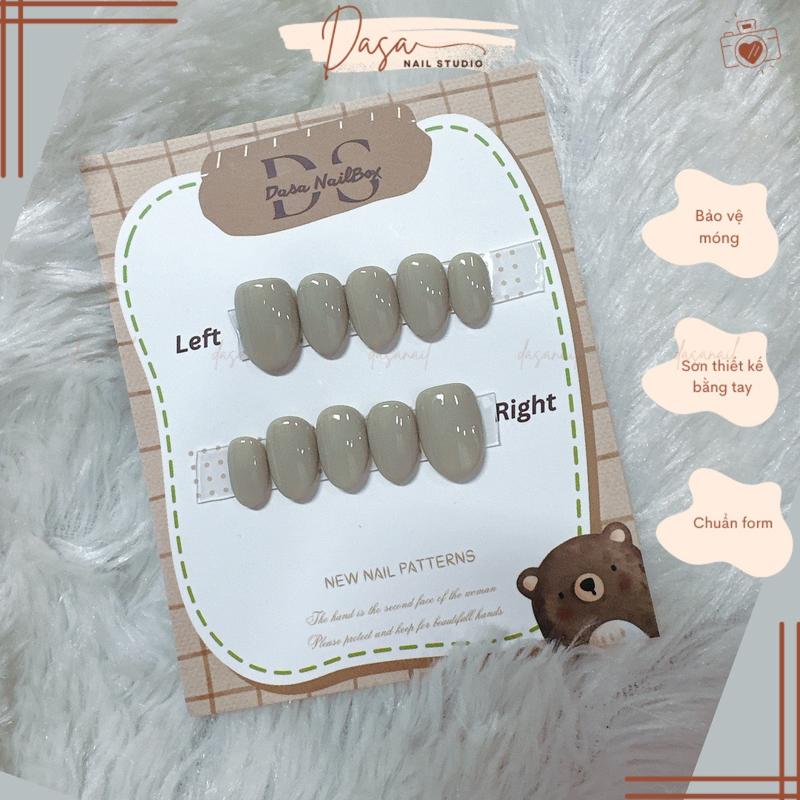 Móng tay giả ngắn XÁM nail box thủ công GIÁ RẺ thiết kế trắng sữa cute đi chơi đi làm TẶNG KEO DÁN MÓNG MT108 nail giả có đính nơ nailbox tone