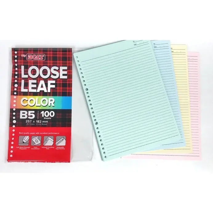 Loose Leaf Boss B5 Putih Kuning Pink Biru Hijau Garis / Kertas Binder / LooseLeaf